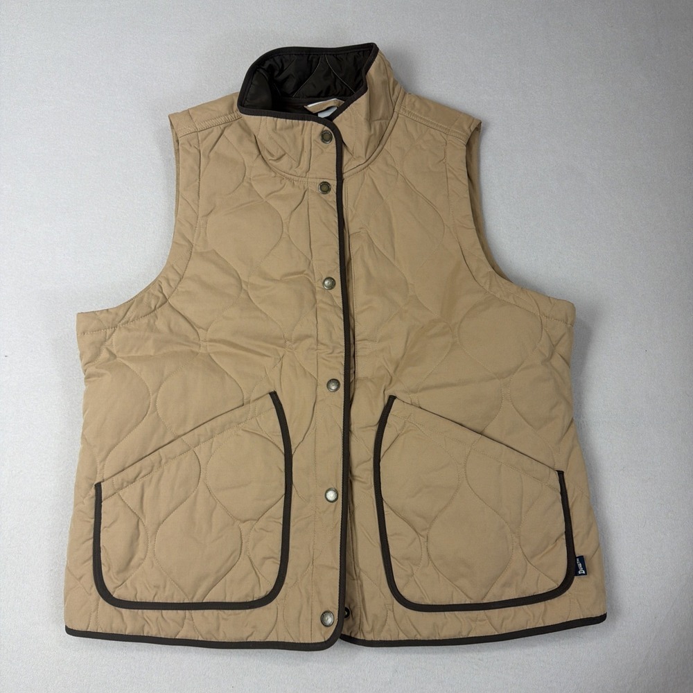 Duluth Vest Women‎ L Tan Fawn Quilted Sutters Mill Utility Workwear Vest